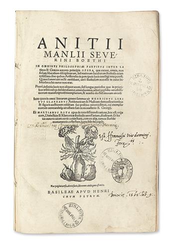 BOETHIUS, ANICIUS MANLIUS TORQUATUS SEVERINUS. Opera, quae extant, omnia.  1546